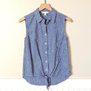 PopSugar Blue Gingham Tie Front Sleeveless Top S
